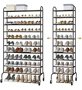 STO STO Expandable Shoe Rack, 10-Tier Metal Tall Shoe Rack for Garage, Up to 44 Pairs Adjustable ...