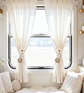 VIS'V Curtain Tiebacks, Twisted Boho Flower Curtain Holdbacks, Cream and Khaki, 2 Pcs