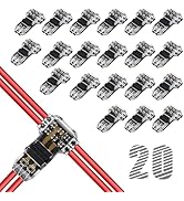 T Tap Wire Connectors, 3 Way 2 Pin Low Voltage Wire Splice Connectors for 16-20 AWG, Solderless N...