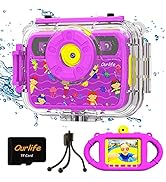 Ourlife Kids Waterproof Camera Gifts for Toddler, 1080P HD Digital Video Camera with 2.4'' IPS Sc...