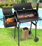 HaSteeL Charcoal Grill with Offset Smoker, Outdoor Barrel BBQ Grill, Camping Barbecue Grill for P...