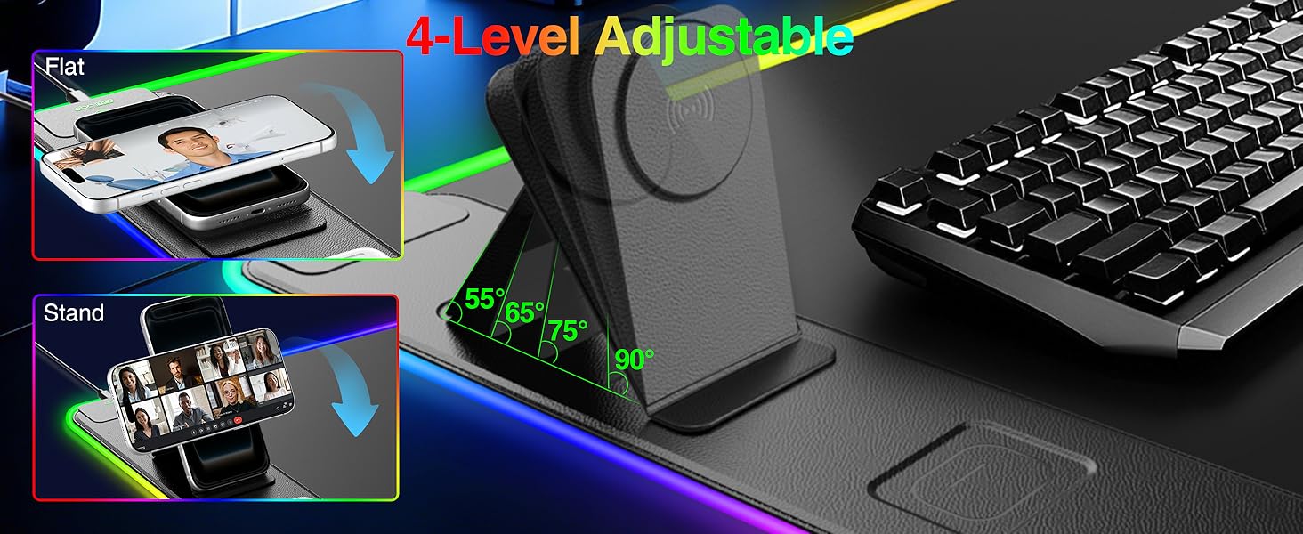 RGB Gaming Mouse Pad with Wireless Charging Phone Stand
