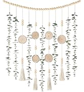 Dahey Hanging Artificial Plant Eucalyptus Wall Decor 31'' Wooden Bead Garland with Fake Greenery ...