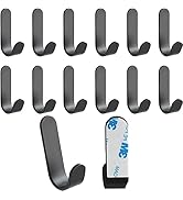 Adhesive Hooks,12 Pcs, Heavy Duty Hold 12Lbs, Stainless Steel Black Wall Hanger, Adhesive Hanger ...