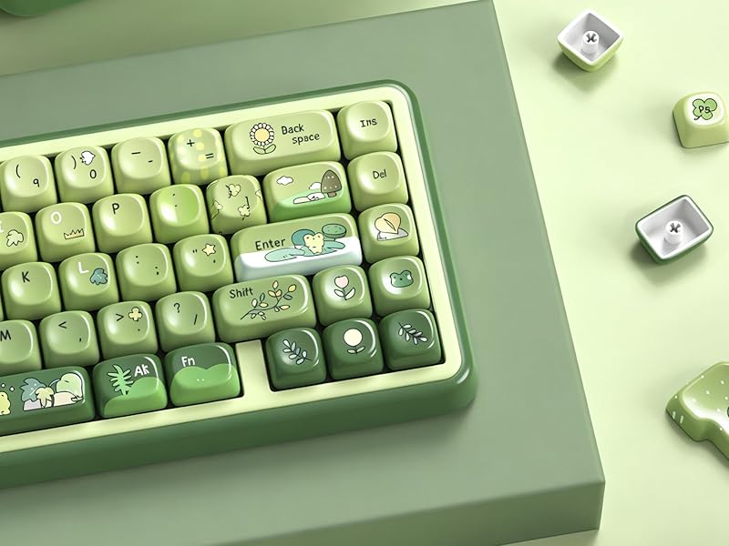 Cute Frog Keyboard keycaps Ceramic Style,Matcha Green moa keycap Set,dye Sublimation Keyboard caps