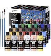 Acrylic Paint Set 2 oz with 3 brushes, 24 Colors Acrylic Paints for Craft Paint set, Non Toxic Ac...