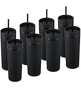 MEWAY 20oz Plastic Skinny Tumblers Bulk 8 Pack,Double Wall Acrylic Tumbler with Lid and Straw,Mat...