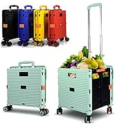 Foldable Utility Cart Folding Portable Rolling Crate Handcart Shopping Trolley Wheel Box with Lid...