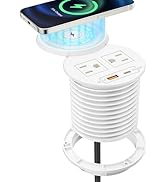 PD 20W USB C Desk Power Grommet with 15W Wireless Charger Cover, Recessed Power Strip with 18W US...