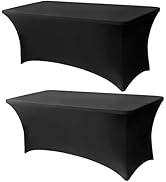Lemict 6FT Spandex Table Cloth - 2 Pack, Fitted Stretch Rectangle Tablecloth, Washable Table Cove...