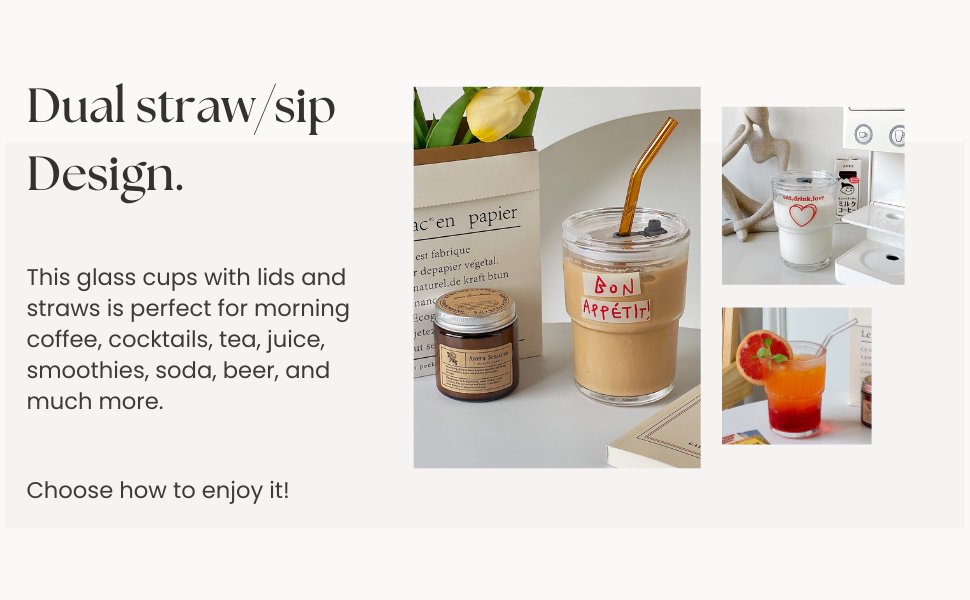 glass tumbler with straw and lid
