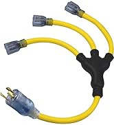 Clear Power 30Amp 2ft 3 Outlet Generator Extension Cord Adapter with W Splitter, Lighted Ends, 30...