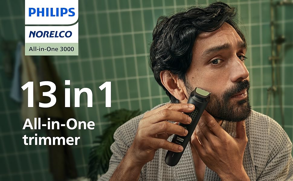 Philips 13-in-1 trimmer demonstration of trimming beard hair.