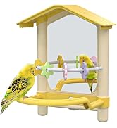 8.1 Inch Pet Bird Mirror with Perch Stand and Parakeet Chew Toys,Parrot Toys Bird Cage Decorative...