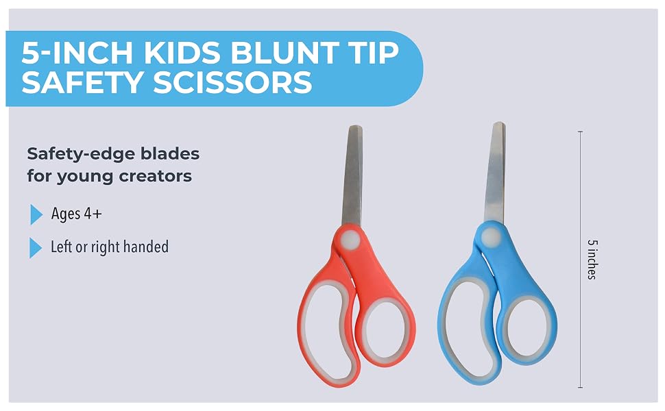 5&amp;#34; Blunt Tip Safety Scissors for Kids, Ages 4+, Right or Left Handed, Safety Edge Blades