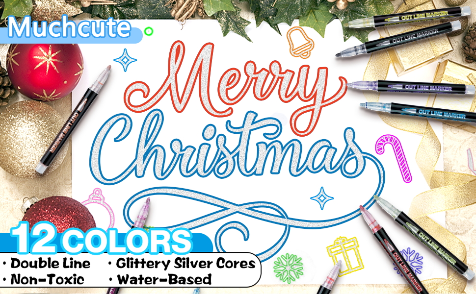Glitter Outline Markers 12 Colors