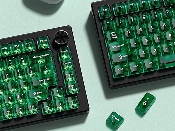 Dark Green keycap Set,Transparent keycaps 60 75 100 Percent,Crystal Jelly Keycaps,Shine Through
