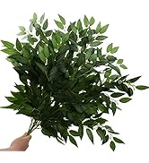 Redvigh Artificial Italian Ruscus Greenery Stems, Faux Green Leaf Garland Branches Hanging Greene...