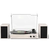 Vintage Vinyl Record Player with External Stereo Speakers, 3-Speed Belt-Drive Turntable with Blue...