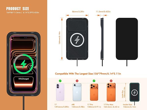 Wireless Car Charger Pad for Iphone 17 Pro