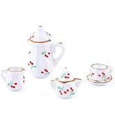 Maigbeads 7Pcs Ceramic Tea Set Decorations Porcelain 3D Miniature Model Ornaments Tea Cup Teapot ...