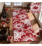 Findosom Christmas Runner Rug 2x6, Non Slip High-Low Textured Floral Washable Runner Rug with Rub...