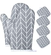AUAUY Oven Mitts and Pot Holders 6PCS Set, 392°F Heat Resistant Cooking Gloves and Hot Pads Bakin...