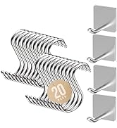 Performore 4 Pack of Adhesive Flat Hook Hanger and 20 Pack Powerful Metal S-Shaped Silver Hooks