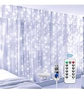 Brightown 300 LED Fairy Curtain Lights, 9.8ft x 9.8ft White Curtain String Lights, Winter Wonderl...