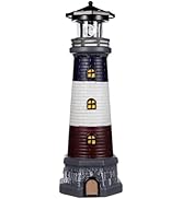 Solar Rotating Lighthouse Outdoor Lantern Garden Decor Resin Street Light - Black