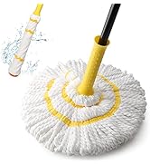 Self-Wringing Twist Mop for Floor Cleaning, Long Handled Wet Mop with Top Scouring Pad for Hardwo...