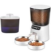 Automatic Cat Feeder and Water Fountain, 5L/20 Cups Timed Cat Dry Food Dispenser, 10s Meal Call, ...