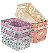 Frcctre 8 Pack Plastic Storage Baskets with Handle, Portable Hollow Desktop Storage Baskets, Stac...