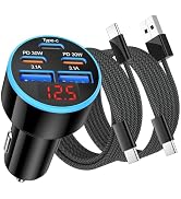 [5 in 1] USB C Car Charger, 5-Port 90W Fast Charging Cigarette Lighter Adapter with USBC Cable,Du...
