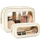 2Pcs Clear Makeup Bags Set, Clear Travel Makeup Brush Holder Leather Makeup Case Toiletry Bag wit...