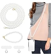 Xyulaan 2pcs Beaded Phone Lanyard Crossbody with Wrist Strap Lanyard, Pearl Cell Phone Lanyards f...