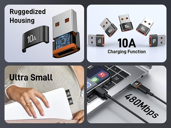 usb male to usb c female adapter 10 pack