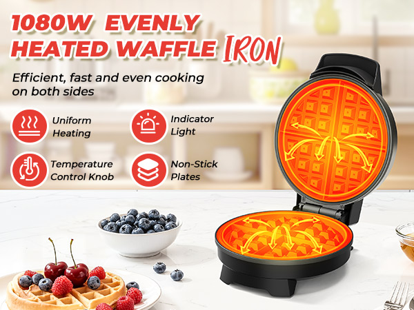 1080W EVENLY HEATED WAFFLE IRON