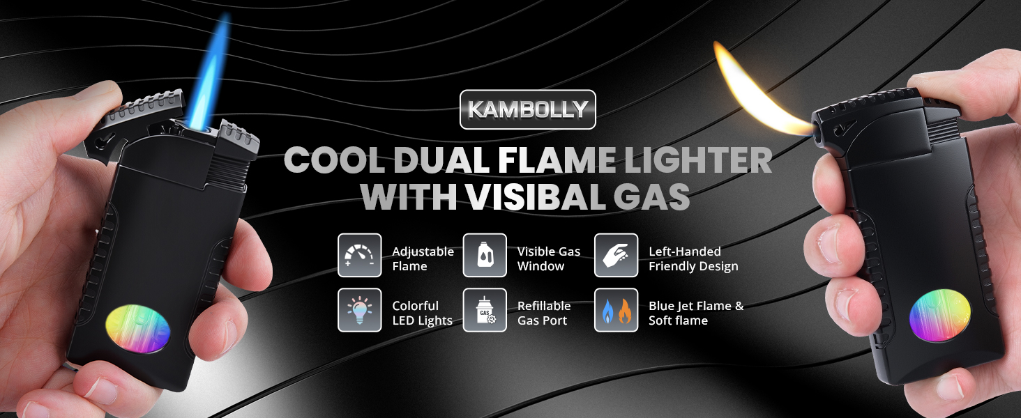 Cool Dual Flame Lighter, Refillable Butane Torch Lighter, Creative Jet/Soft Flame Pipe Lighters