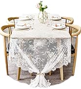 BOXAN 60x120 Inch Gorgeous White Lace Tablecloth Overlay Rose Vintage Embroidered, Romantic Boho ...