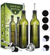 AOZITA [2 PACK] 17 oz Glass Olive Oil Dispenser Bottle Set - 500ml Dark Green Oil &amp; Vinegar Cruet...