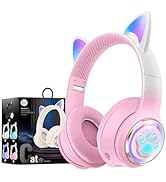 KERHAND Bluetooth Noise Cancelling Headphones for Kids,Foldable Cat Headphones with LED Light Up ...