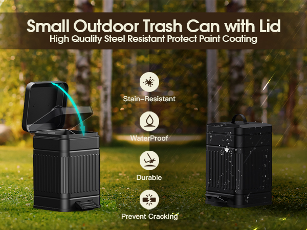 Small Qutdoor Trash Can with Lid High Quality Steel Resistant Protect Paint Coating