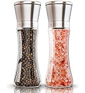 Premium Salt and Pepper Grinder Set of 2 - Two Refillable, Stainless Steel Sea &amp; Spice Shakers wi...