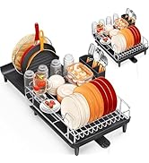 TOOLF Expandable Dish Rack, Dish Drying Rack for Kitchen Counter, Foldable Dish Dryer Rack, Stain...
