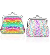 WisePoint Coin Purse 2 Packs, Nylon Coin Purses for Women and Girls, Sequin Coin Wallet Mini Purs...