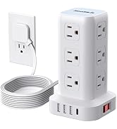 Extension Cord with Multiple Outlets, SMALLRT Flat Plug Surge Protector Power Strip Tower with US...