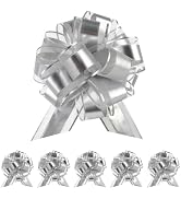 6 Inch Gift Wrapping Bows, Sliver Big Pull Bow for Gift Baskets, 6 Pcs Pre Made Bows for Friends ...