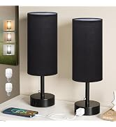Fenmzee Black Bedside Table Lamps Set of 2-3 Color Temperatures Pull Chain Lamp with AC Outlet Ch...
