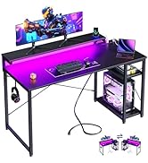MOTPK Gaming Desk with RGB Lights &amp; Power Outlet, 48" Computer Desk with Adjustable Monitor Stand...